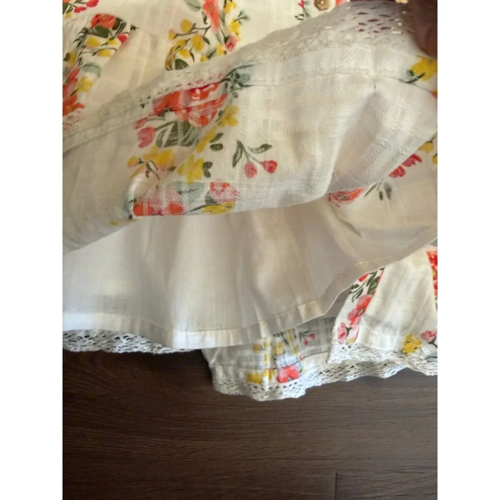 Haute Hippie Style Dress Girls 4T White Floral Tiered Cotton Cottagecore